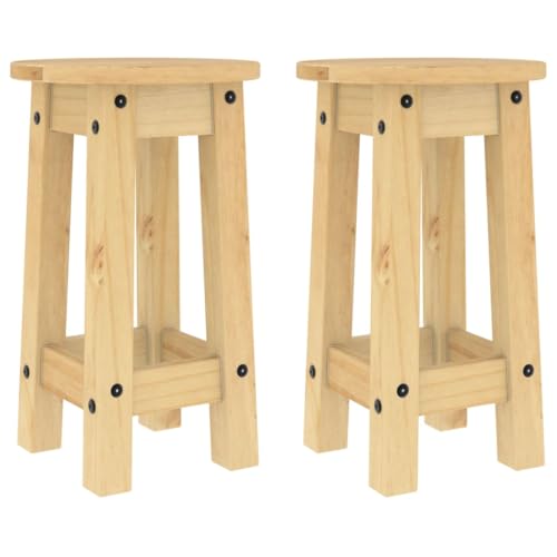vidaXL Lot de 2 Tabourets de Bar, Chaise de Pub, Siège de Bistrot, Meuble de Salle à Manger Cuisine Salon Maison Intérieur, Bois Massif de Pin