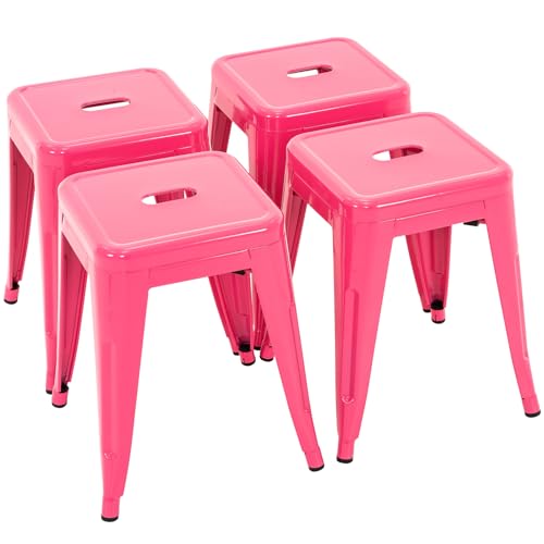 Image of Brage Living 18 Inch Industrial Metal Stools Set of 4, Stackable Classroom Stools, Backless Metal Dining Chairs for Indoor Outdoor, Kitchen Short Stools (Hot Pink)