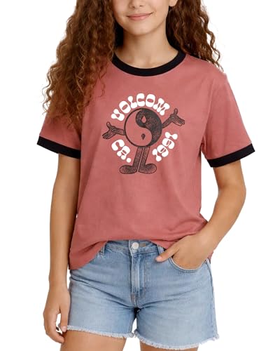 Image of Volcom Girls Shirts - Casual Crewneck Short Sleeve Graphic Tee Trendy Tops - Breathable Girls Summer Clothes