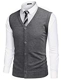 COOFANDY Men's Sweater Vest V Neck Casual Sleeveless Knitted Button Cardigan Vest Dark Grey