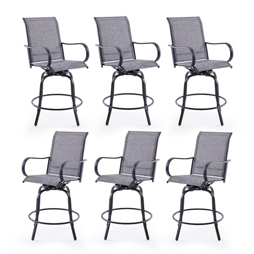 Image of Soohow Swivel Patio Bar Stools Set of 6, Swivel Outdoor Barstool with Textilene Fabric, Height Top Patio Chair All Weather Use, Ergonomic Comfort Bar Height Tall Outdoor Stools for Balcony, Poolside
