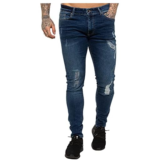 Ny ENZO Herr skinny super stretch passform ribbade jeans hela midjan