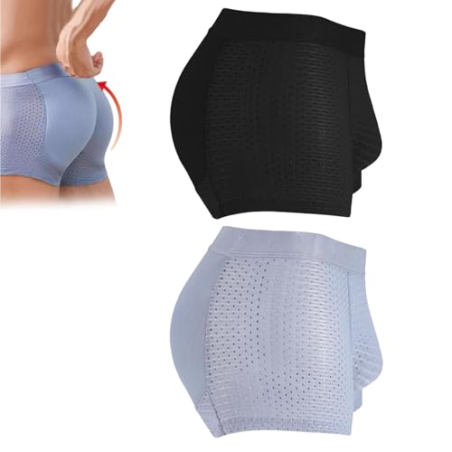 2 Pack Nylon Ice Silk Breathable Men's Butt Lift Underwear,Men's Mesh Padded Hip-Lifting Boxer Brief Enhancer Briefs