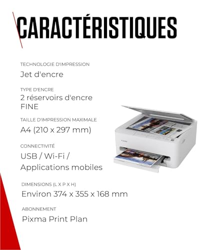 Canon PIXMA TS4150i – Imprimante Jet d’Encre Multifonction Couleur – Impression Facile Depuis Votre Smartphone – Encres Fine Pigmentées – Compacte et Économique PIXMA Print Plan