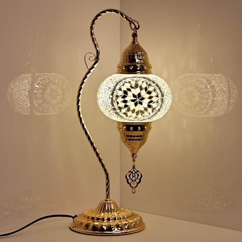 GOGERS Turkish Mosaic Swan Neck Table Lamp (White)