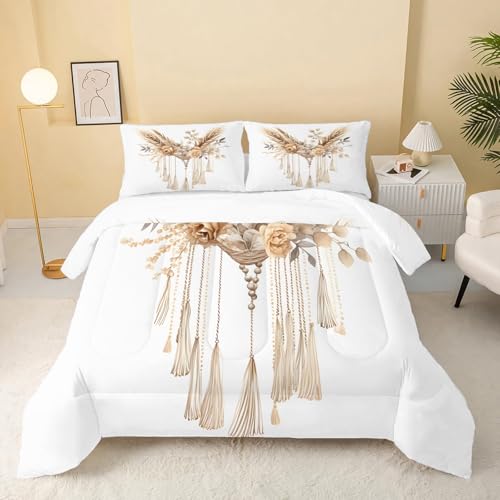 Edredón Nórdico Reversible 220x240 cm Blanco, patrón de Atrapasueños Edredones Nordicos Cama 150/135 Microfibra, Suave y Ligera Relleno 4 Estaciones Edredon + 2 Fundas de Almohada 50x75 cm5y21