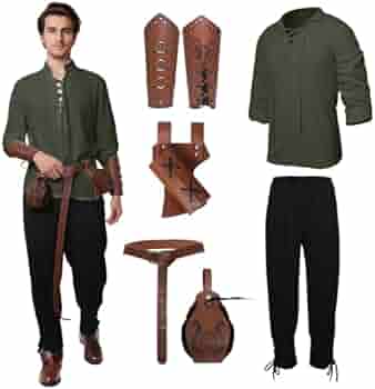 5 stuks middeleeuwse kleding voor heren, mouwloze shirts met veters, piraten-T-shirt, victoriaanse tanktop, Halloween Vikingkostuum, Viking-tas, armband en riemzube (wit, XL