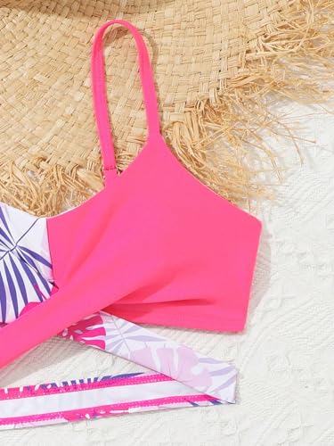 Image of WDIRARA Girl's Tropical Print Cut Out Criss Cross Bikini Set Swimsuit 2 Piece Bathing Suit