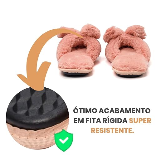 Pantufa Feminina Com Laço Peluciado Sola Ante Derrapante 27 até 46 Rose (37/38, Rose)