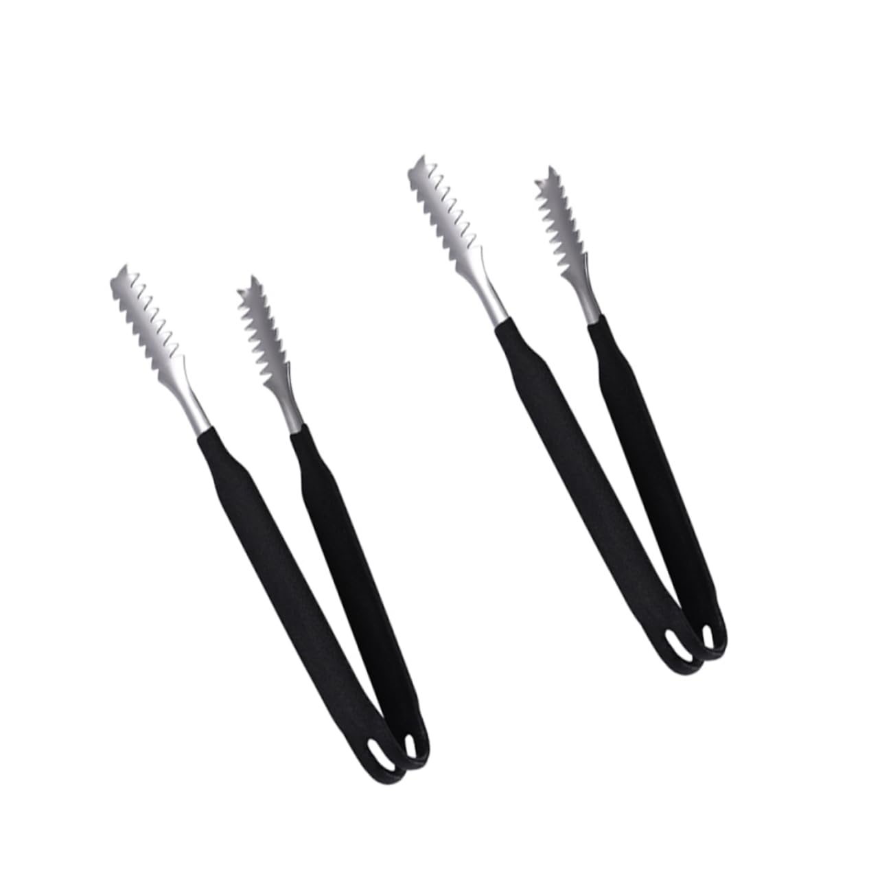 OFFSCH 2Pcs Non Magnetic Stainless Steel Food Tongs with Toothed Nip for Serving Sugar Appetizers and Ice for Home Parties Weddings and Daily Use Black