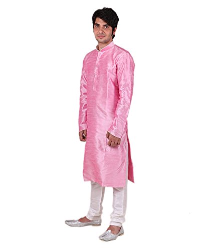 Pyjama indien traditionnel rose en soie résistant et confortable Kurta homme 42-44