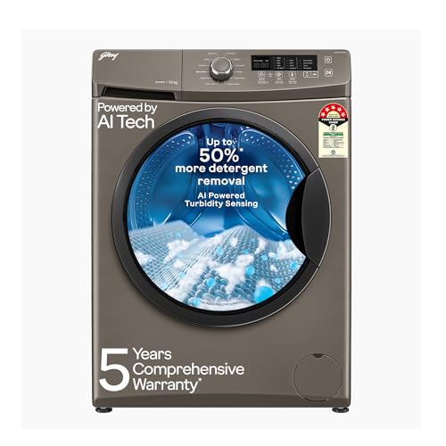 Image of Godrej 7 Kg 5 Star, AI Powered, FabriSafe Drum, 65% Water Saving, Fully Automatic Front Load Washing Machine (WFEON CRS 7010 5.0 FKEDM CNGR, Candy Grey)