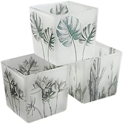 Simple Leaf Glass Candle Holder Cup Three-Piece Romantic Candle Light Dinner DIY Aromatherapy Candle Cup Can Grow Plants Candlestick (Color : B) (B)