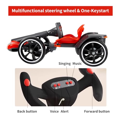 MAOO Electric Go Kart for Kids, Foldable Ride On Toy Car for Toddlers Ages 2-4, Zero Assembly Battery Powered Go Kart with EVA Foam Tires, Adjustable Seat, Steering Wheel, 390 Motor, 3.73 MPH(Red) by MAOO - Image 5