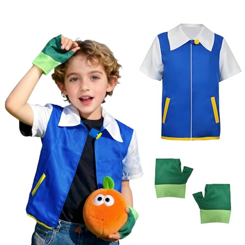 bechoanigel Disfarce de cosplay de anime para crianças, casaco azul, conjunto de luvas, fantasia clássica de anime, fantasia de carnaval para crianças, para festas temáticas, apresentações de palco