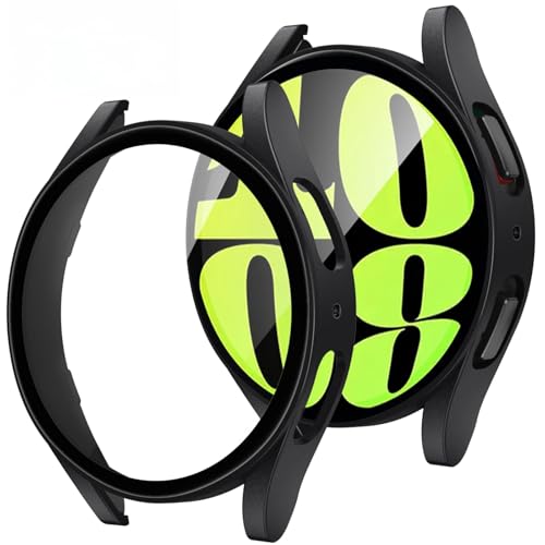 Image of VEMIGON Hard PC Case Compatible with Samsung Galaxy Watch 6 2023 Screen Protector Case 44mm, High Sensitive Protective Face Cover with Bumper Built-in Tempered Glass Film - (44mm Black)