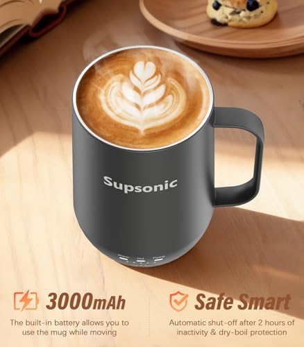 Supsonic - 16oz Self Heating Coffee Mug, Smart Heated Coffee Mug Faster Direct-Contact Heating Up to 149°F, Coffee Mug Warmer Set with Auto Shut-Off - Gifts for Men Women | S2 — view 2