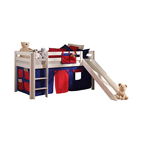 Jugendmöbel24.de Rutschbett Arin 90 * 200 cm inkl Rollrost + Vorhang Kiefer massiv weiß EN geprüft + FSC Zertifiziert Kinderzimmer Hochbett Spielbett Cover