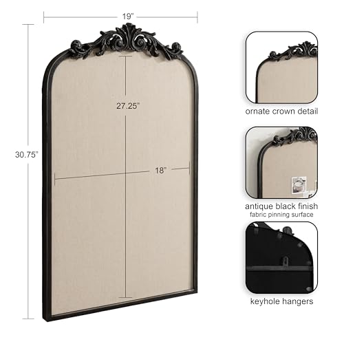 Kate and Laurel Arendahl Vintage Decorative Arched Pinboard; 19 x 31; Black; Framed Arch Ornate Bulletin Board for Unique Display; Organization; and Decor Options