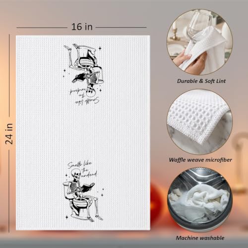 Threegoat Funny Spooky Halloween Hand Towels for Bathroom,1 PCS Smells Like the Undead Kitchen Towels, Gothic Home Decorative Towels for Skull Gifts, Funny Dish Towels for Owners Housewarming - C16 - image 2