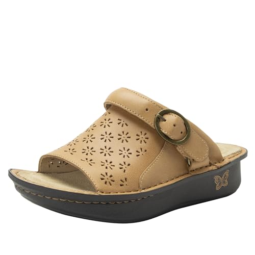 Alegria Womens Klover - Leather Adjustable Slide - Timeless Comfort, Arch Support and Stylish Women's Shoe for Easy Step In - Slip-Resistant - Nursing and Healthcare Professionals