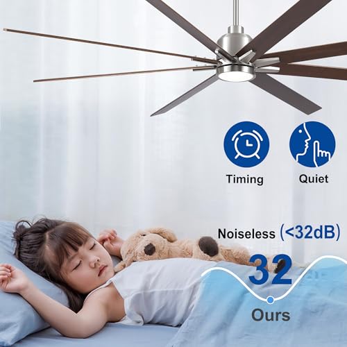 Image of Rayqueen 84 Inch Brushed Nickel Ceiling Fans with Lights and Remote,Downrod