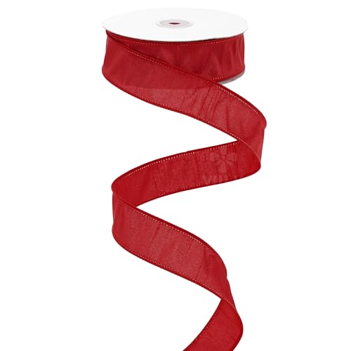 MEEDEE Red Dupioni Wired Ribbon 1-1/2 inch Red Faux Silk with 25 Yards Bulk Dupion Wired Edge Ribbon for Gift Wrapping, Gift Baskets, Christmas Tree, Garland, Wreaths, Centerpiece and Party Décor