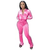 Womens 2 Piece Velour Jogger Tracksuit Two Piece Sexy Outfits for Women, Long Sleeve Full-Zip Up Velvet Crop Tops Jacket Flared Pants Matching Set Sportswear Sweatsuit Pockets Patchwork Glitter Stripe