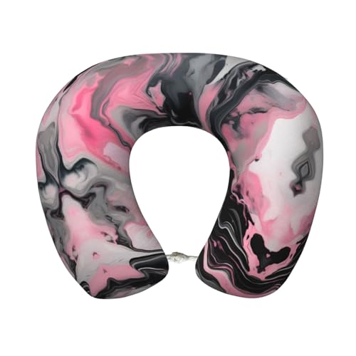 BDDFN Almohada para el cuello con estampado artístico de mármol y tinta abstracta rosa, regalo de viaje, comodidad para tus viajes, películas y trabajo