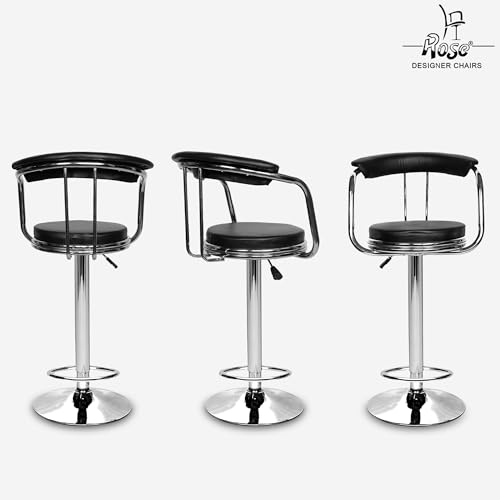 Image of ROSE Kiya Height Adjustable & Revolving Bar Stool /Kitchen Chair Suitable for Kitchen, Cafeteria, Dining, Office,Shops (2, Black, Barstool)