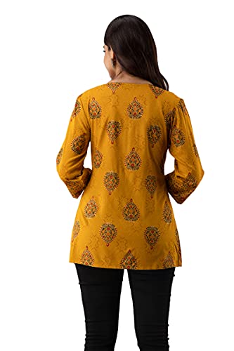 Image of DMP FASHION Women's Rayon Classic Printed Boota Top with Beautiful Tassels and Buttons at Front Black