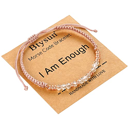 Btysun Morse Code Bracelets for Women Christmas Gift Stocking Stuffers for Teens Pink Braided Bracelets Inspirational Best Friend Birthday Gifts for Her High School Graduation Gifts for Her 2025 Mom Bracelet Jewelry