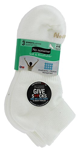 No Nonsense 2L15RF Shoe Size 4-10 Women's White cushioned Quarter Top Socks 3 Pair