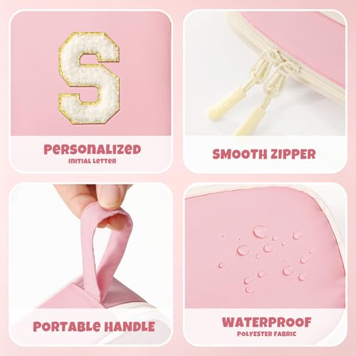 Image of SUNEE Cute Pencil Case, Kawaii Big Capacity Pencil Pouch, Personalized Initial Pencil Bag with Zipper, Stationery Storage and Organizer, Back to School Supplies, Pen Box for Girls & Boys, Teen, S-Pink