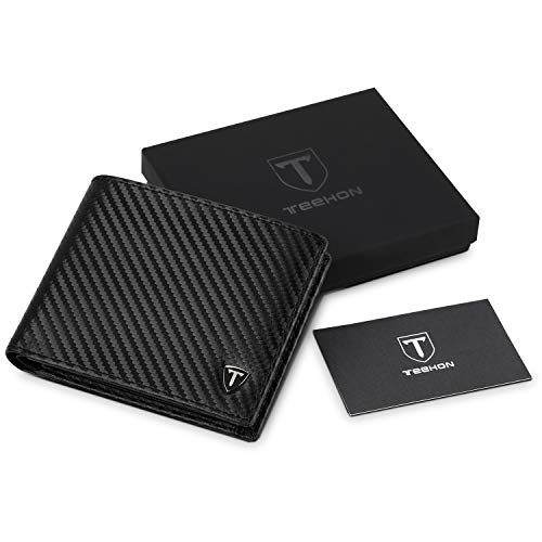 TEEHON® Portefeuille Homme en Cuir Véritable Porte-Monnaie avec Blocage RFID/NFC 8 Porte Carte Crédit, 2 Compartiment à Billets, Classique Porte Feuille Poche à Monnaie avec Boîte Cadeau- Noir