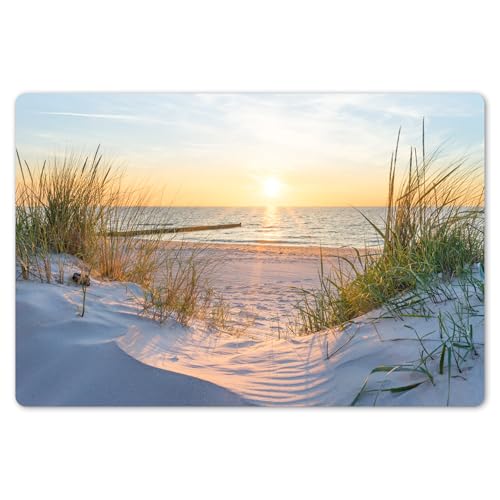 KitchenYeah© Dessous de Plat Set de 6 45x30 cm Set de Table Plastique Rigide Vinyl Antidérapant Original Coloré Plates Plage - Soleil - Dune - Herbe - Sable - Horizon