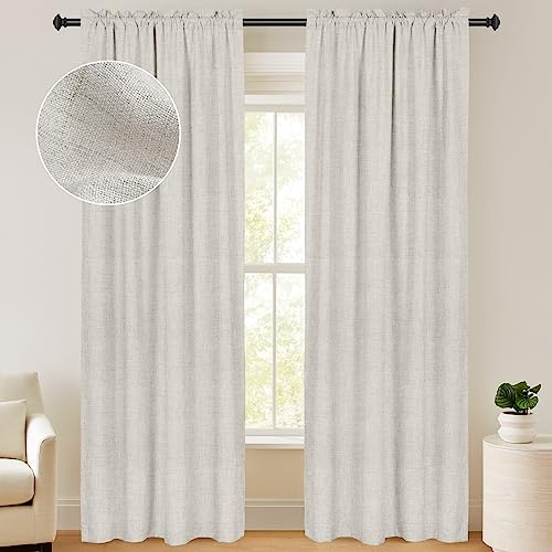 100% Blackout Shield Linen Blackout Curtains 96 Inches Long 2 Panels Set, Blackout Curtains For Bedroom/Living Room, Thermal Insulated Rod Pocket Window Curtains & Drapes, 50W X 96L, Beige #TOP30