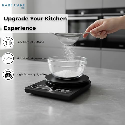 Image of RARECARE Kitchen Weight Machine For Home | Electronic Weighing Machine for Food | Tare Function 1 Year Warranty | Dual Weight Setting | Weighing Scale For Kitchen | Model - Ounce, Black