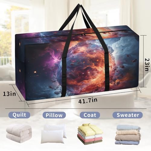 Bright Galaxy Extra Large Moving Bags Heavy Duty Storage Bags Glitter Galaxy Cloth Wrap Around Handles Double Zipper Reusable Convenient Foldable Storage Tote for Travel Camping Space Save2