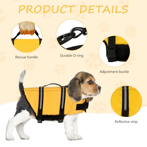 Satiskid Hunde Schwimmweste, Rettungsweste mit Auftrieb & Sicherheit für Kleine Hunde, XS, Mit Rettungsgriff & Reflektierenden Elementen für Wassersport und Strand (Gelb)
