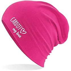 Patines Cardiff huuraa Beanie Cardiff My Love Gorro unisex tamaño para todos los fans de Cardiff Gales idea de regalo para amigos y familiares, fucsia, Talla única