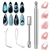 modelones Cat Eye Magnet for Nails, 3-in-1 Silver Cateye Gel Polish Magnet Pen & Heart-Shaped Magnet for Nail Art & Ball &Lightning& Circle Cat Eye Magnet for Nail Art Lovers DIY Salon(Magnet Only)