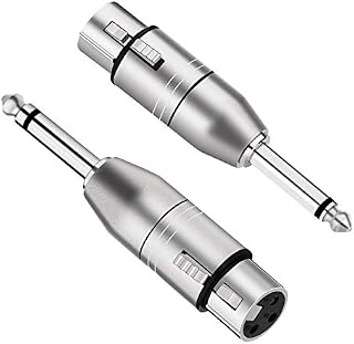 Tisino XLR to Jack Mono Adapter, Unbalanced Female XLR to Quarter Inch 6.35mm TS Male Adapters - 2 Pack