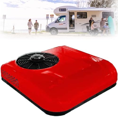 12V/24V RV Rooftop Air Conditioner - Low Profile Cooling Unit for Camper, Truck, Boat, Automotive, and Travel Trailer - Red, Efficient & Compact Design