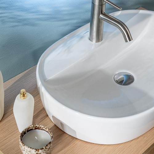 Norbe | Lavabo Da Appoggio In Ceramica | Lavandino In Appoggio | Lavandino Ovale | Finitura Bianco Lucido | (Bianco, 50 Cm) - 5