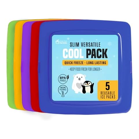 Healthy Packers Ice Packs for Lunch Bags - Freezer Packs - Original Cool Pack | Slim & Long-Lasting Reusable Ice Pack for Lunch Box and Cooler Bag (Set of 5) Cover