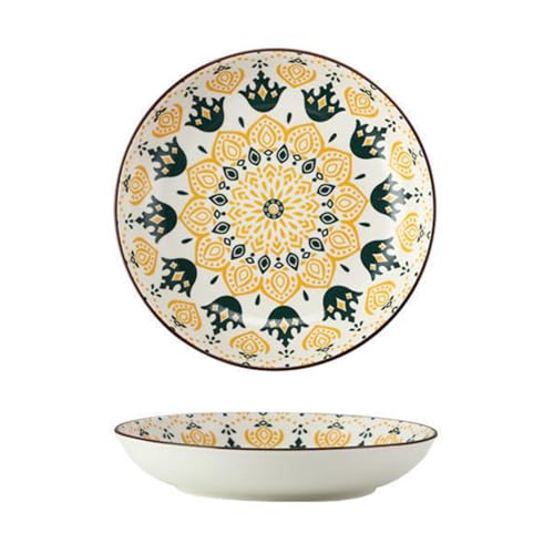 HHFLRAWA Piatti in porcellana, piatti piani in ceramica, piatto da dessert in ceramica da 20 cm, piatti decorativi floreali, piatti piani, piatti da insalata, piatti per insalata, bistecche, feste,