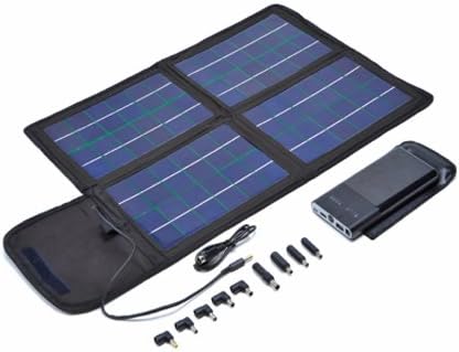 20 Watt Foldable Solar Charger Bag. Includes High Capacity 50Watt hour Rechargeable Lithium Battery with Adjustable Voltage Selection of 8.4/12/16/19 Volts. With an output of 4A peak you can charge your Netbook, Laptop, small devices such as portable DVD Player, PDA, Mp3, Cell Phone, E-readers, Digital Camera, Camcorder and Tablets (All Apple Products).