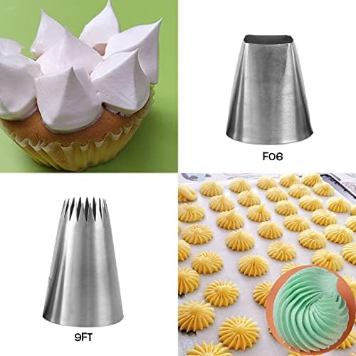 Tabiger Extra Large Piping Nozzles, 4-Pack Oversized Cake Decorating Tips Stainless Steel Square Round Icing Nozzles Piping Tips Set Baking Supplies for Cakes Cupcakes Cookies Biscuit Butter Cream