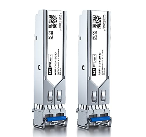 Confezione da 2 moduli SFP LC a modalità singola, 1000Base-LX/LH Fiber ricetrasmettitore per Netgear AGM732F, Ubiquit UniFi UF-SM-1G, Microtik, Intel, D-Link and More (SMF, 1310nm, 20 km, DDMm)